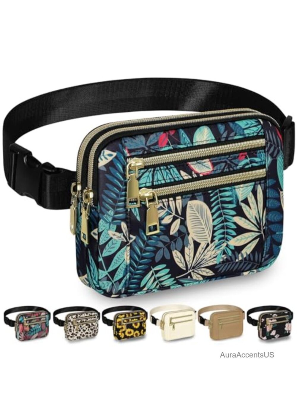 Fanny Pack Crossbody Belt Bag Women Waist Pack 4 Zipper Pockets Water Resistant